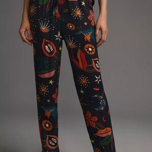 FARM Rio Navy Botanical & Celestial Straight-Leg Pants